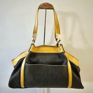 Vintage Hogan Knit Leather Large Shoulder Bag Gray Yellow Green Made in Italy